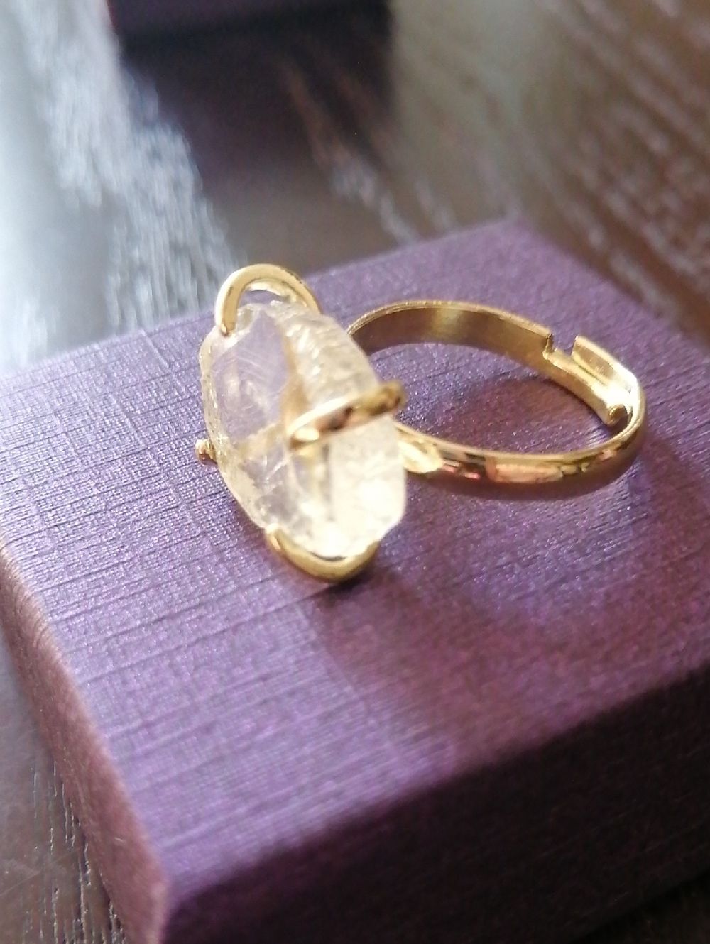 Genuine Raw Cut Citrin Stone Adjustable Gold Plated Ring Sizes 7-8.5. New